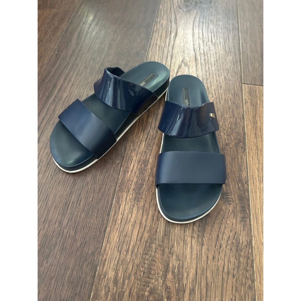 Mini Melissa cosmic Navy Blue Double Strap Jelly Slide Platform Sandals Brazil 8